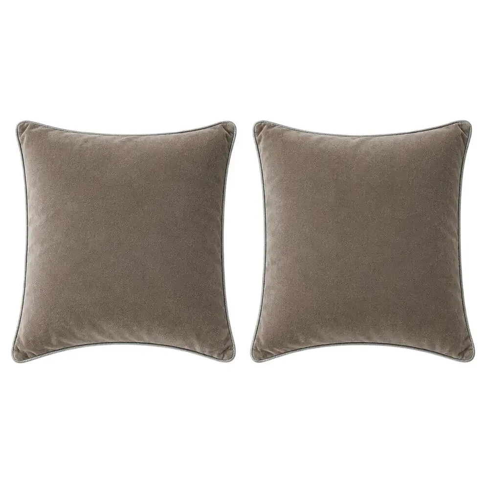 Crate &‎ Barrel Bennet Taupe Velvet Pillow Covers Set 2 18x18 Gray Piped Edge